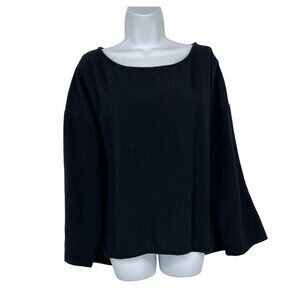 Soft Surroundings Women's Black Hi-Lo Scoop Neck Long Sleeve Blouse Size PL